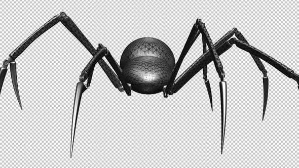 Spider Robot - Attacking From Screen - Front View - Transparent Transition