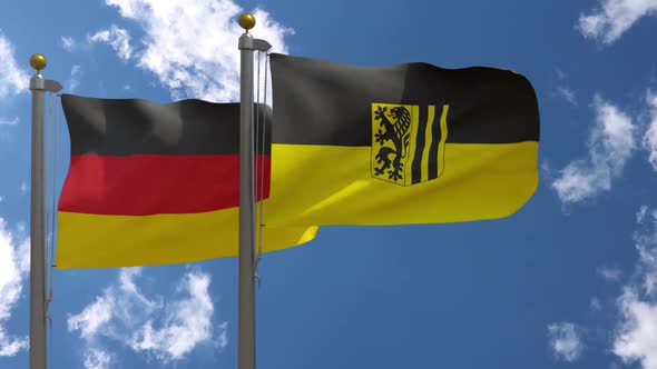 Germany Flag Vs Dresden City Flag on Flagpole