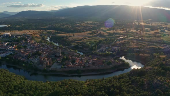 Spectacular aerial view of cityscape during sunset