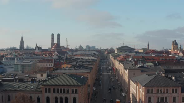 Above the Rooftops of Munich, Germany with View Over City Skyline in Beautiful Afternoon Light