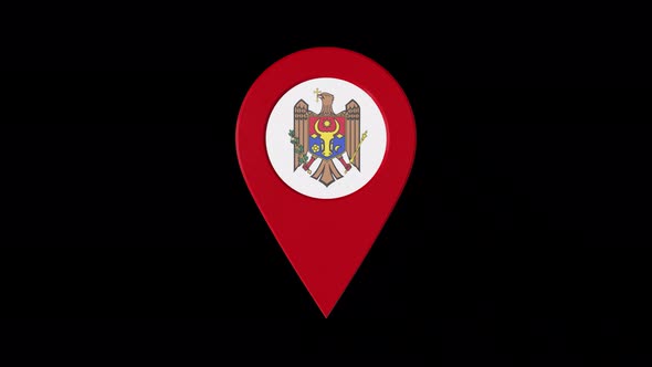 3D Rotating Pin Icon Animation With Moldova  Coat Of Arms Alpha Channel 4K