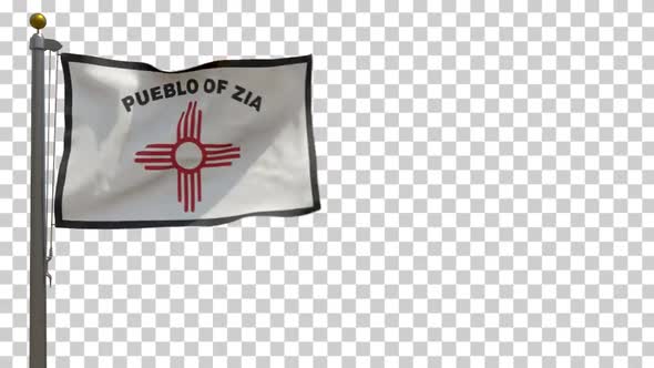 Zia Pueblo Flag (New Mexico, USA) on Flagpole with Alpha Channel - 4K