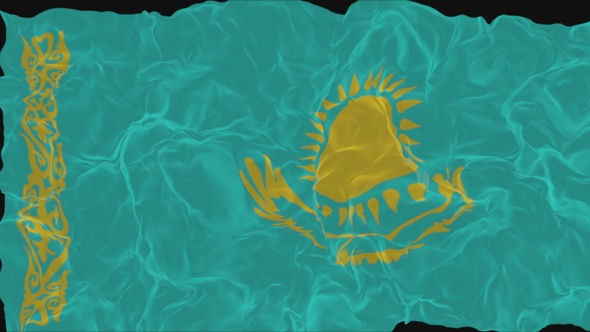 flag Kazakhstan turns into smoke. State weakening concept a crisis, alpha channel