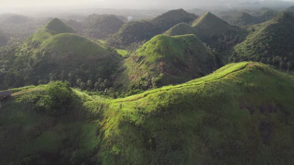 Philippines Mountains Ranges Aerial Building at Peak with Hiking Path