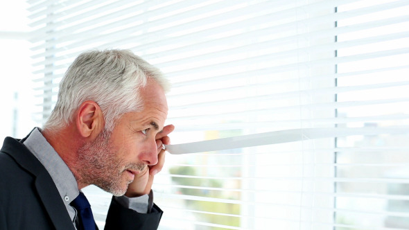 Businessman Spying Through Blinds 1