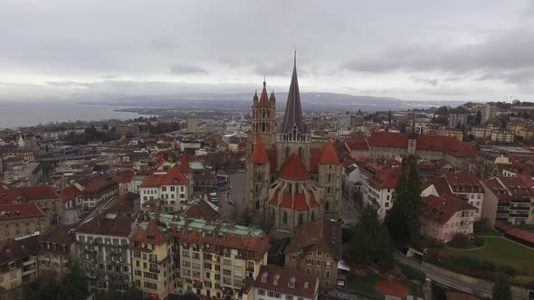 Aerial view of Lausanne Cathedral 