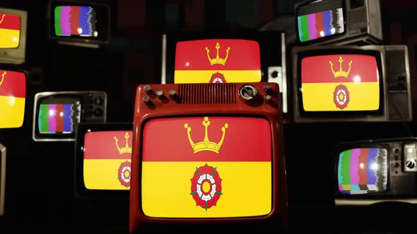 County Flag Of Hampshire, UK, on Retro TVs.