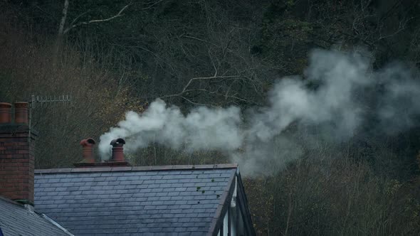 Smoke from Chimney on Bleak Winter Day