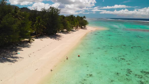 Aerail footage of Aroa Beach in the Rarotonga in the Cooks island in the southern Pacific. Shot with