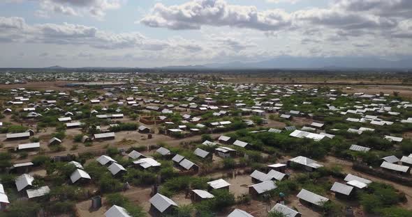 Aerial view of Kakuma refugee camp in Kenya. 4K