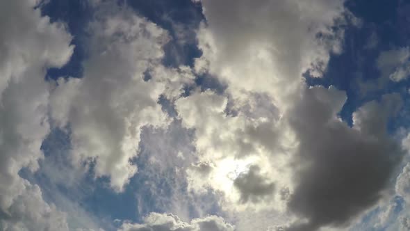 Fluffy Clouds Floating Rapidly in Evening Summer Sky, Cloudscape Timelapse