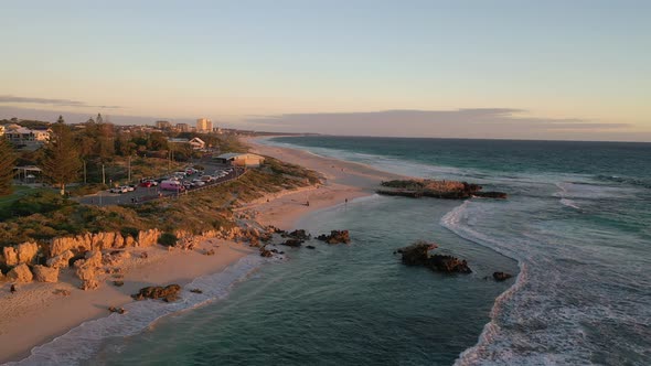 Aerial Drone Footage of Trigg Beach, Perth, Western Australia at sunset