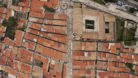 Aerial view above of Dubrovnik old town rooftop, Croatia.