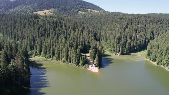 Aerial View of Synevyr Lake in Carpathians Ukraine Europe