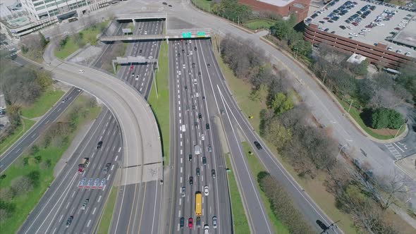 Aerial Tilt Up Shot From Freeway to Atlanta Skyscrapers