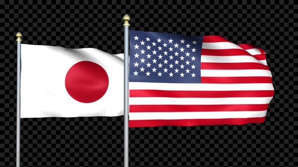 Japan And United States Two Countries Flags Waving