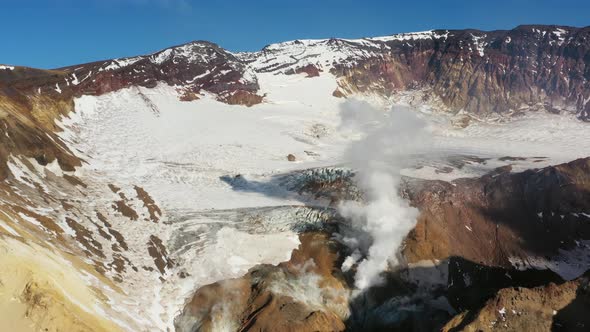 Fumaroles in Crater of Active Mutnovsky Volcano