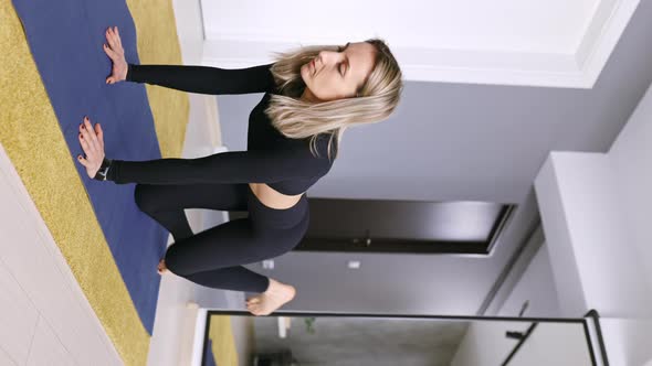 Woman in Sportswear Exercising at Home, Vertical Shot