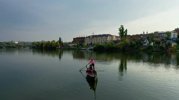 Gondola on water at sunset