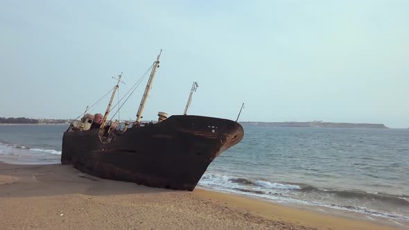 Aerial view of a shipwreck at the beach, Angola, Africa