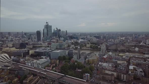 Aerial view of downtown London and Tower Bridge