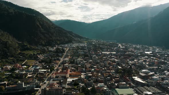 Dramatic View Of Mountains Surrounding Baños De Agua Santa City At Sunrise In Tungurahua Province, E