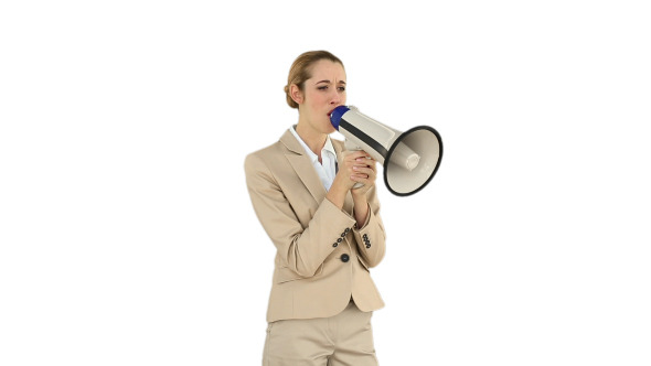 Bossy Businesswoman Shouting Through Megaphone