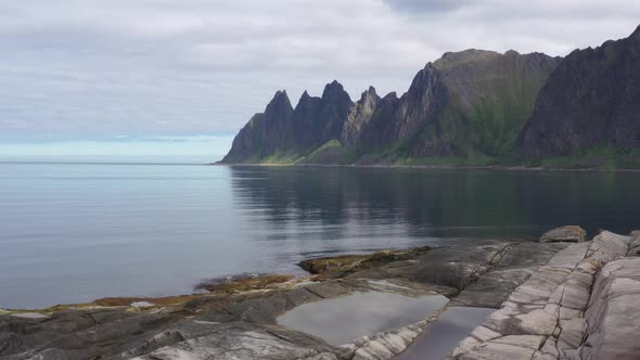 View on popular travel destination and Rock Davil’s Jaw , Norway,island Senja