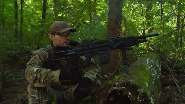 Lookout Gunner Smoking While Observing Enemy Area Covering Comrades