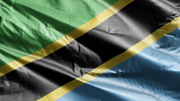 Tanzania textile flag waving on the wind. Slow motion. 20 seconds loop.