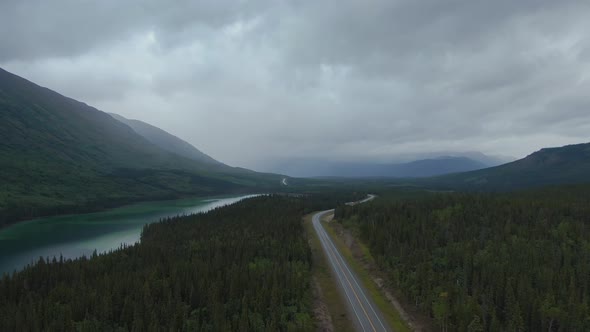 View of Peaceful Lakes and Scenic Road From Above