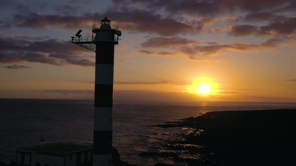 View From the Height of the Lighthouse Silhouette Faro De Rasca at Sunset on Tenerife Canary Islands