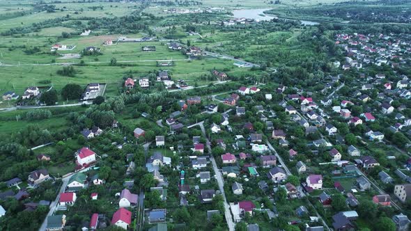 Aerial View of the Village Near the River Ukraine