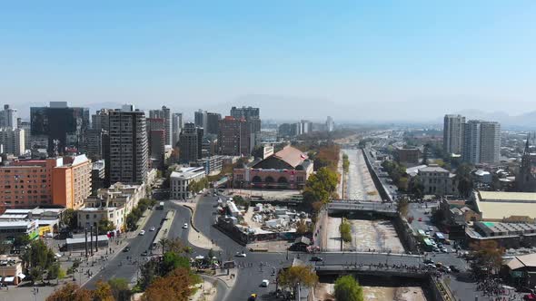 Hill San Cristobal mountain, Santiago Metropolitan Park Chile (aerial view)