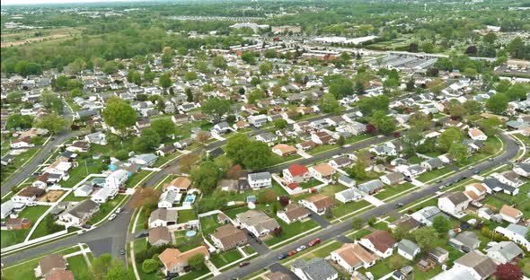 Landscape of a roofs of the houses of a above aerial view in Bensalem Pennsylvania