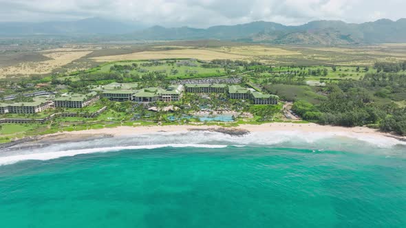 Poipu Beach on Kauai Island Beach Drone Aerial White Sand Pacific Ocean Waves