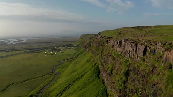 Birds Eye Flying Toward Breathtaking Seljalandsfoss Waterfall the Most Famous Cascade in Iceland