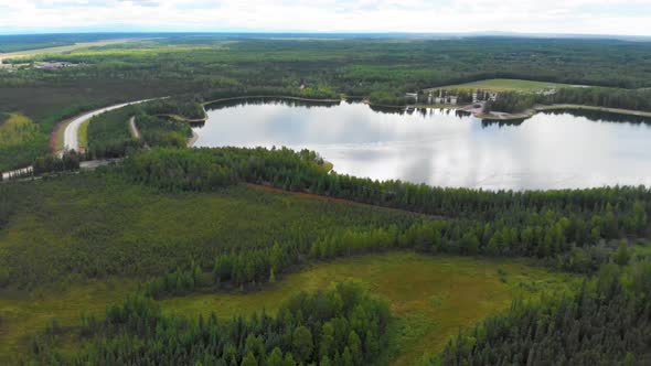 4K Drone Video of Chena Lake Recreation Areas and Campground in North Star Borough, Fairbanks, Alask