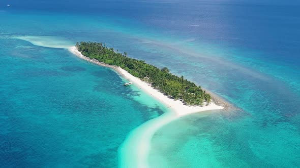 Aerial Panoramic View Of Long Sandbar At Kalanggaman Island Amidst Blue Pristine Ocean In The Provin