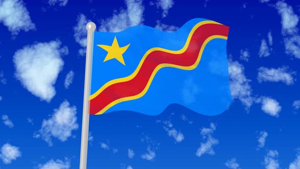 Democratic Republic Of The Congo Flaying National Flag In The Sky