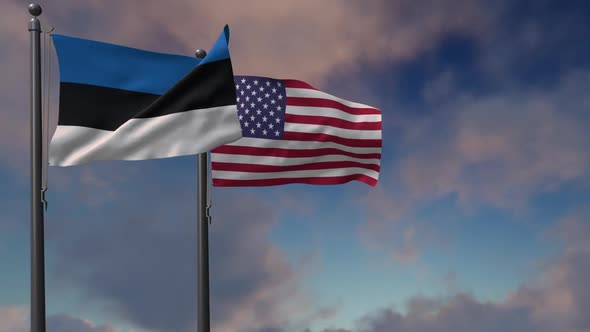 Estonia Flag Waving Along With The National Flag Of The USA - 2K