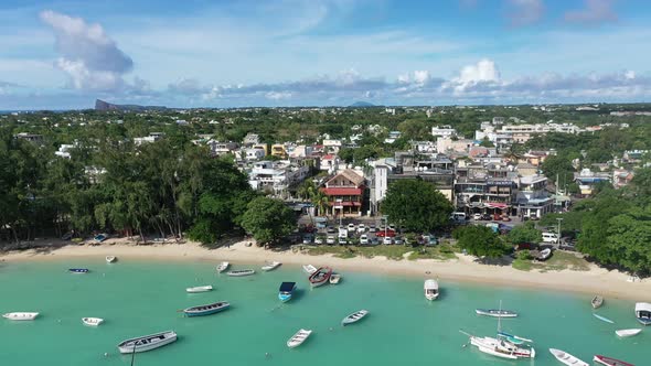 Mauritius, Boats and beach at the Indian Ocean near Trou-aux-Biches