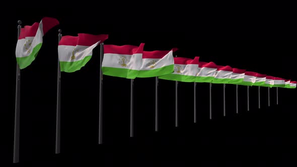 Row Of Tajikistan Flags With Alpha 4K
