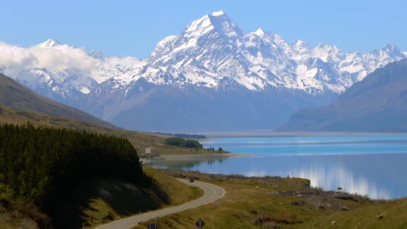 Road to Aoraki Mount Cook and Lake Pukaki, New Zealand