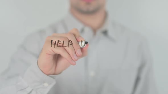 Exit Man Writing on Transparent Screen