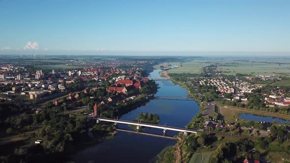 Aerial: The Castle of Malbork in Poland, summer time