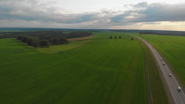 Aerial View of Road in Summer at Sunset.