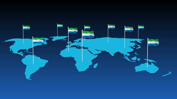 Sierra Leone National Flag Fly On Earth Map Animation
