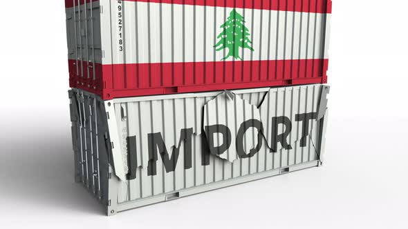 Container with Flag of Lebanon Breaking Container with IMPORT Text