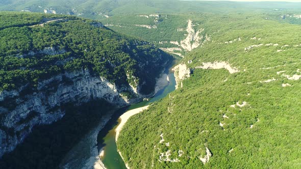 The gorges of the Ardeche in France seen from the sky